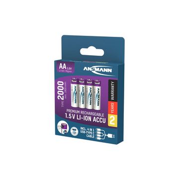 ANSMANN Piles Li-Ion mignon AA avec prise USB-C femelle