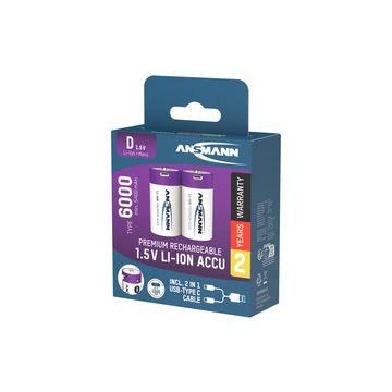 ANSMANN Piles Li-Ion mono D avec prise USB-C femelle