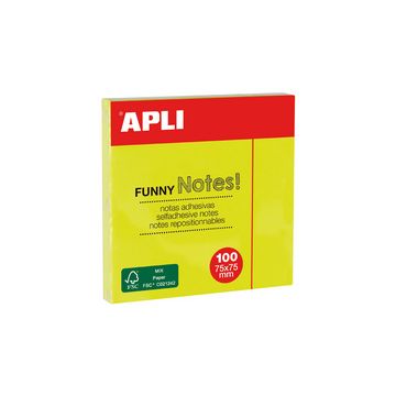 APLI Notes adhésives "FUNNY Notes!", 75 x 75 mm, jaune fluo