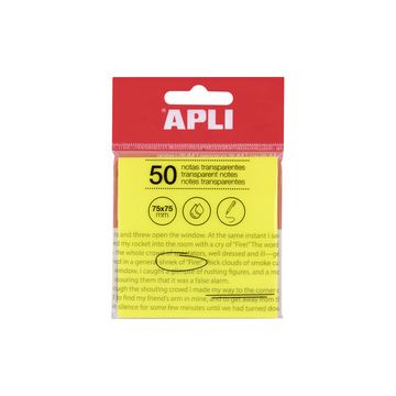 APLI Notes adhésives, 75 x 75 mm, jaune transparent