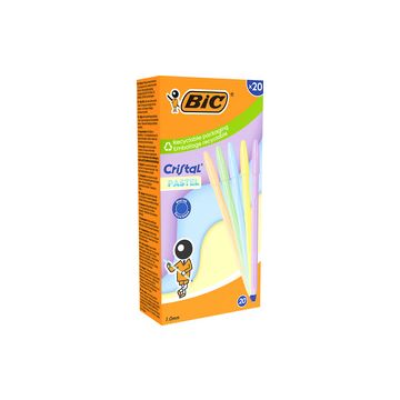 BIC Stylo à bille Cristal Pastel, trait bleu, 20 pièces