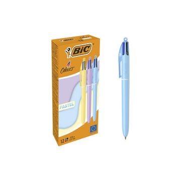 BIC Stylo à bille rétractable 4 Colours PASTEL, carton de 12