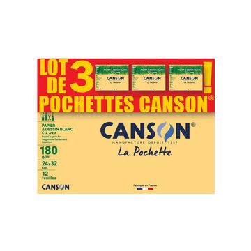 CANSON Papier à dessin "C" à grain, 240 x 320 mm, lot de 3
