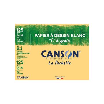 CANSON Papier à dessin "C" à grain, A4, 224 g/m2, blanc