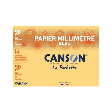 CANSON Papier millimétré, A4, 90 g/m2, couleur: bleu