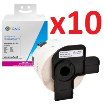 Pack de 10 (800 étiquettes) - Ruban cassette compatible - Brother