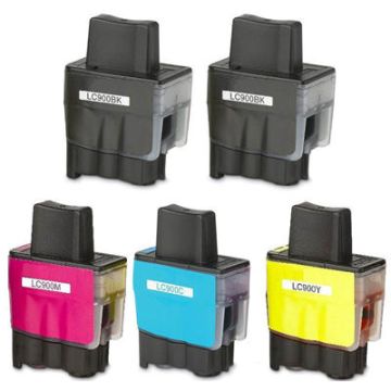 Multipack 5 cartouches (2xBK + C,M,Y) - Cartouches compatibles LC900 - Brother