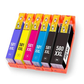 Multipack 6 cartouches (PGI-580XX + CLI-581XX BKCMYPB) - Cartouches compatibles PGI580XXL-CLI581XXL - Canon