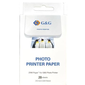 G&G - Pack de 20 Papiers photo auto-adhésif ZINK 76x50 mm (3x2 inch) G&G - Pack de 20 Papiers photo auto-adhésif ZINK 76x50 mm (3x2 inch)