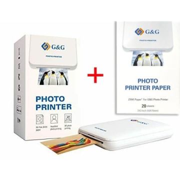 Imprimante photo de poche G&G - Imprimante ZINK (Zero-Ink) + Pochette de 20 feuilles