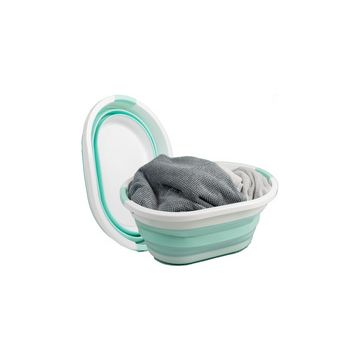Linden Berg Corbeille à linge, pliable, turquoise/blanc