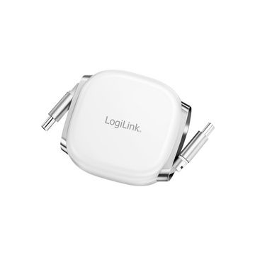 LogiLink Câble USB 2.0, USB-C - USB-C, rétractable, blanc