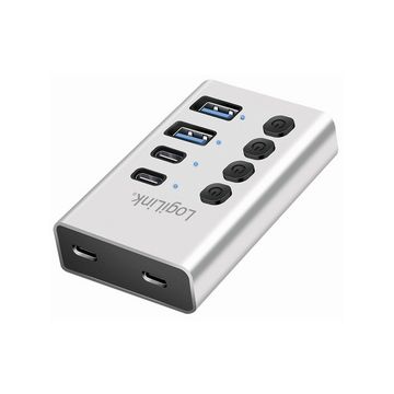 LogiLink Hub USB 3.2, 4 ports, interrupteurs on/off, argent