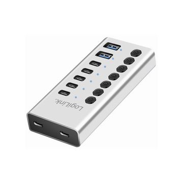 LogiLink Hub USB 3.2, 7 ports, interrupteurs on/off, argent