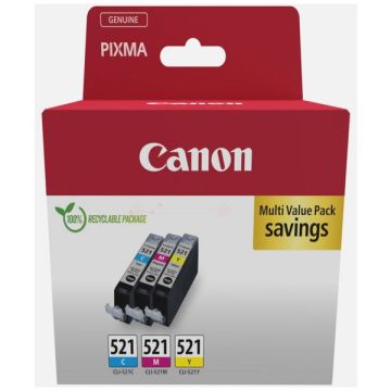 2934B010 / CLI-521 Canon - multipack 3 couleurs : cyan, magenta, jaune - cartouches d'encre de marque