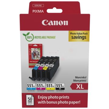 6443B008 / CLI-551 XL Canon - multipack 4 couleurs : noire, cyan, magenta, jaune - cartouches d&#039;encre de marque