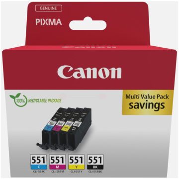 6509B016 / CLI-551 Canon - multipack 4 couleurs : noire, cyan, magenta, jaune - cartouches d'encre de marque