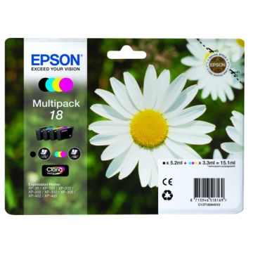 C13T18064012 / 18 Epson - multipack 4 couleurs : noire, cyan, magenta, jaune - cartouches d&#039;encre de marque