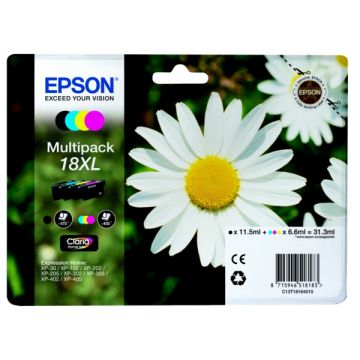 C13T18164012 / 18XL Epson - multipack 4 couleurs : noire, cyan, magenta, jaune - cartouches d&#039;encre de marque