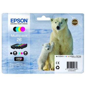 C13T26164010 / 26 Epson - multipack 4 couleurs : noire, cyan, magenta, jaune - cartouches d&#039;encre de marque