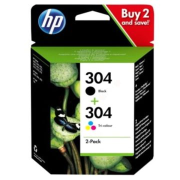 3JB05AE / 304 HP - multipack 2 couleurs : noire, multicouleur - cartouches à tête d&#039;impression de marque