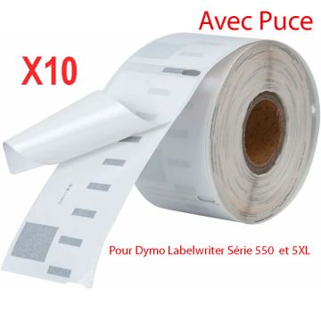Pack de 10 Compatibles - Dymo - 99012 / S0722400 avec puce - rubans cassette