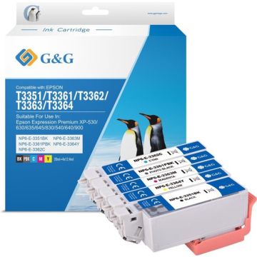 C13T33574010 / 33XL Epson - multipack 5 couleurs : noire, cyan, magenta, jaune - cartouches d&#039;encre compatibles qualité premium