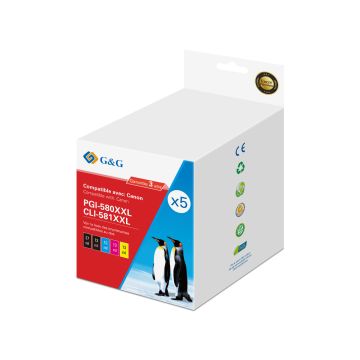 2024C006 / PGI-580 CLI-581 Canon - multipack 5 couleurs : noire, cyan, magenta, jaune - cartouches d&#039;encre compatibles qualité premium