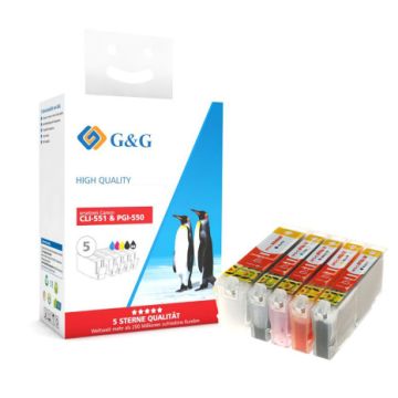 6509B008 / CLI-551 Canon - multipack 4 couleurs : noire, cyan, magenta, jaune - cartouches d&#039;encre compatibles qualité premium