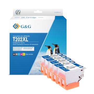 C13T02G74010 / 202XL Epson - multipack 5 couleurs : noire, cyan, magenta, jaune - cartouches d&#039;encre compatibles qualité premium