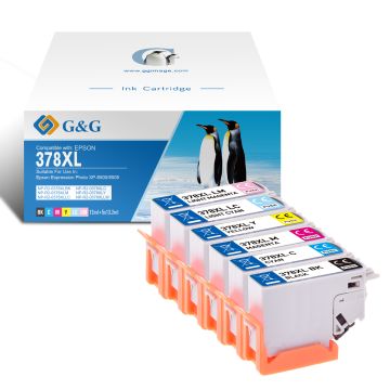 C13T37984010 / 378XL Epson - multipack 6 couleurs : noire, cyan, magenta, jaune - cartouches d&#039;encre compatibles qualité premium
