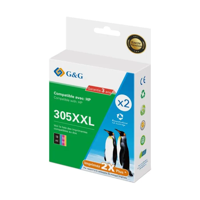 6ZA94AE / 305XXL HP - multipack 2 couleurs : noire, multicouleur - cartouches à tête d'impression compatibles qualité premium 6ZA94AE / 305XXL HP - multipack 2 couleurs : noire, multicouleur - cartouches à tête d'impression compatibles qualité premium